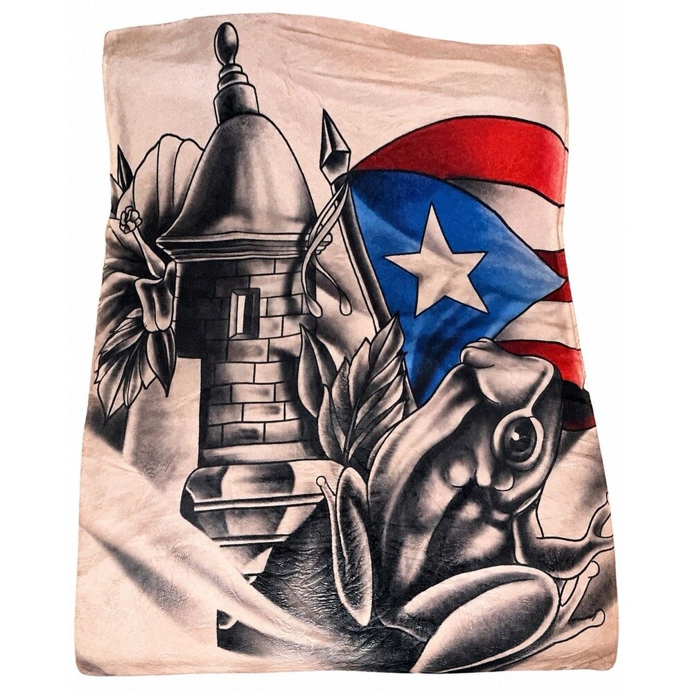 Puerto Rico Flag Coqui Frog El Morro Plush Throw Blanket 76x59 New Sealed